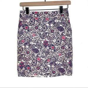 Ann Taylor purple and pink paisley mini pencil skirt size 0P 0 Petite